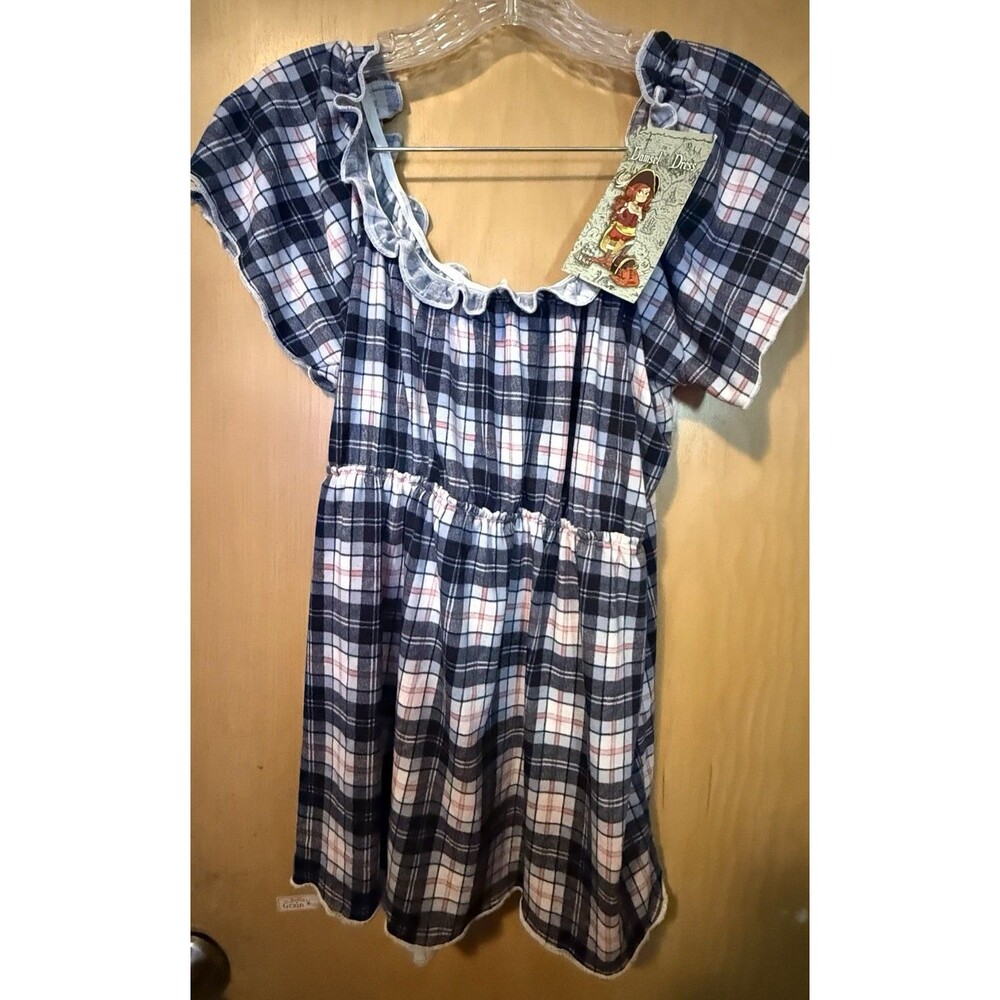 NWT Damsel in Dress Blue Plaid Peasant Blouse M Renaissance Faire Cottagecore